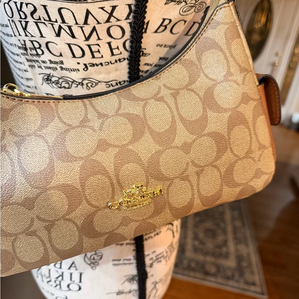 Tan and Brown Signature Shoulder‎ Bag